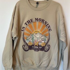 Beige Graphic Crewneck Sweatshirt - In The Morning I look up